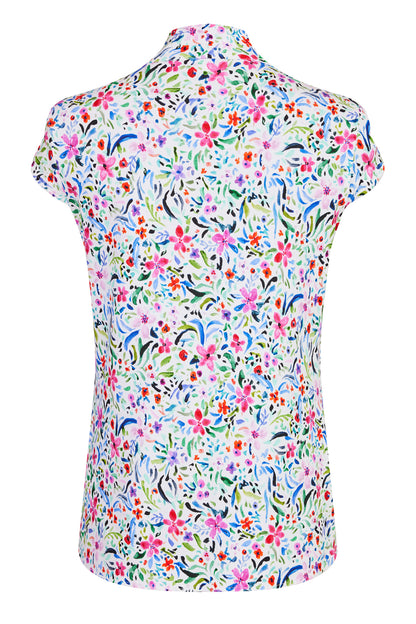Robell V Neck top with cap sleeve in pretty multicolour print  54458 2