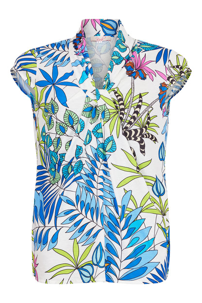 Robell v neck top with cap sleeve in Roylal blue print   54458