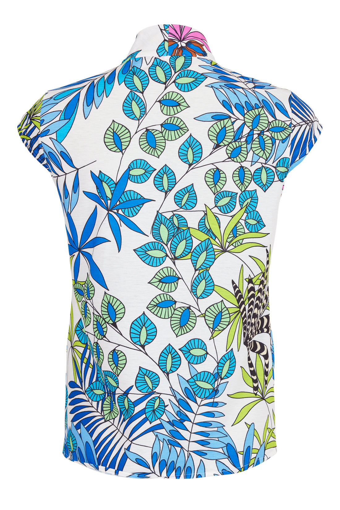 Robell V Neck top with cap sleeve in royal blue print 54458 2