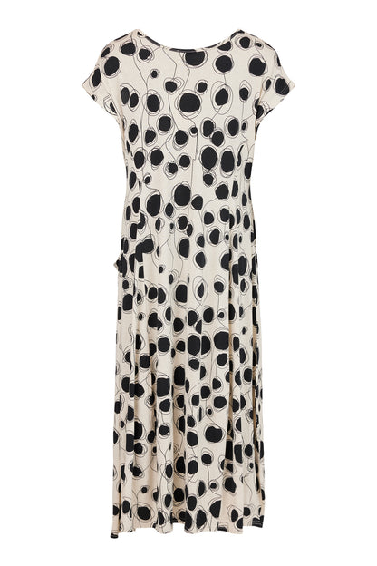 Noen Jersey printed dress with pockets cream and black print  88565