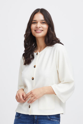 Fransa Short Cream cardigan with 3/4 sleeve and pockets 20612085