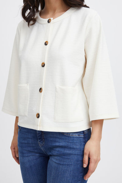 Fransa Short Cream cardigan with 3/4 sleeve and pockets 20612085
