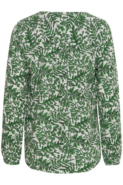 Fransa V Neck Long sleeve blouse in Green Print