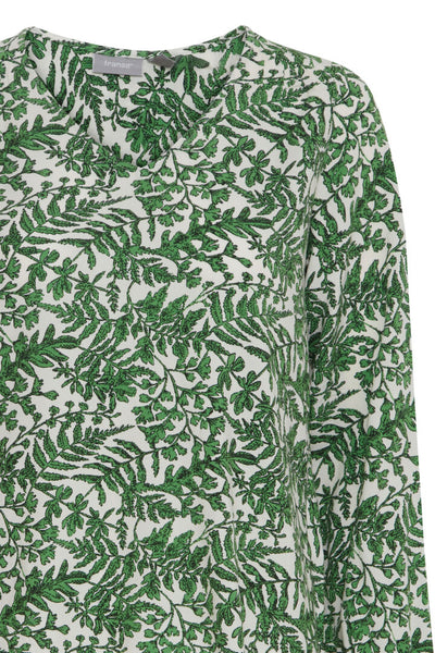 Fransa V Neck Long sleeve blouse in Green Print