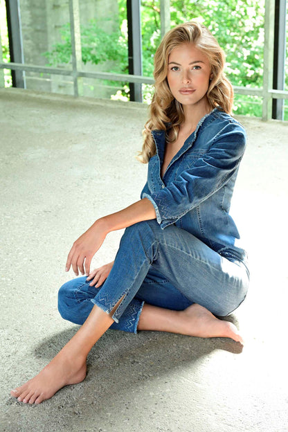 Robell Josy embelished raw edge denim jacket 57421 Denim