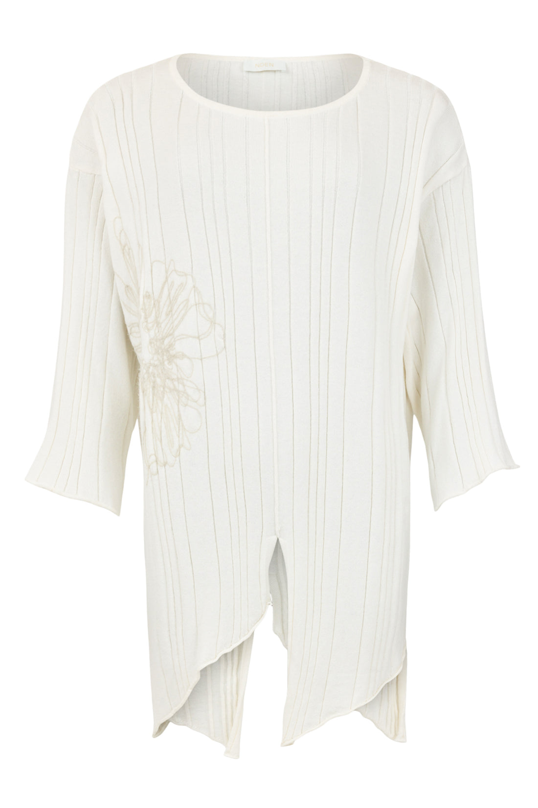 Noen Cotton Knit with Subtle flower embroidery and Split hemline  83742