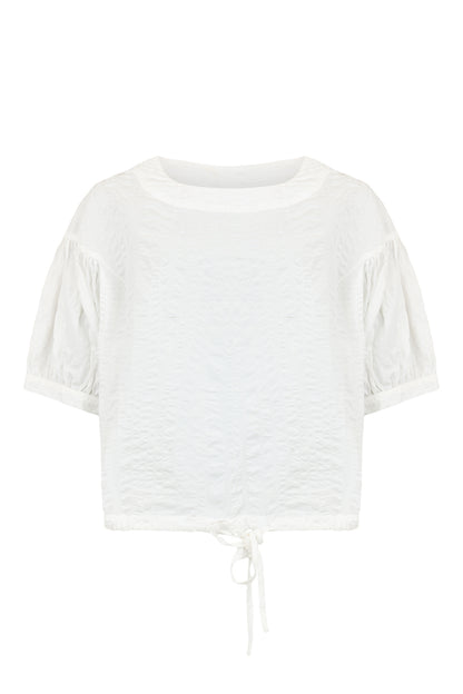 Noen Cotton ~Textured short sleeve top with Drawstring 83747