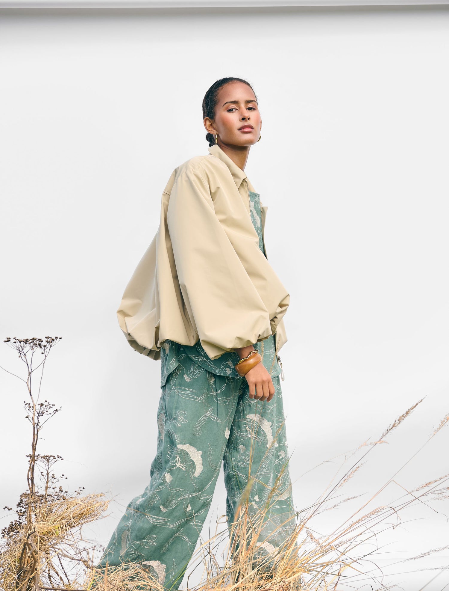 Noen Roxy Bomber Jacket in Light Taupe 87196