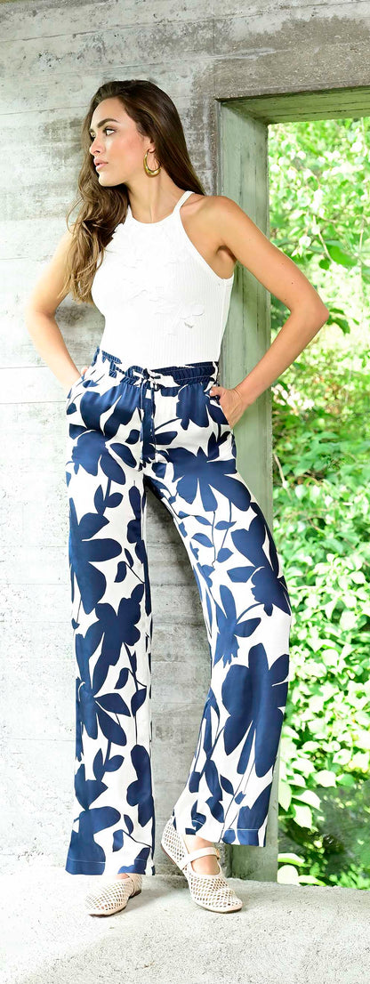 Robell Melly Silk Feel wide leg print trousers 51419