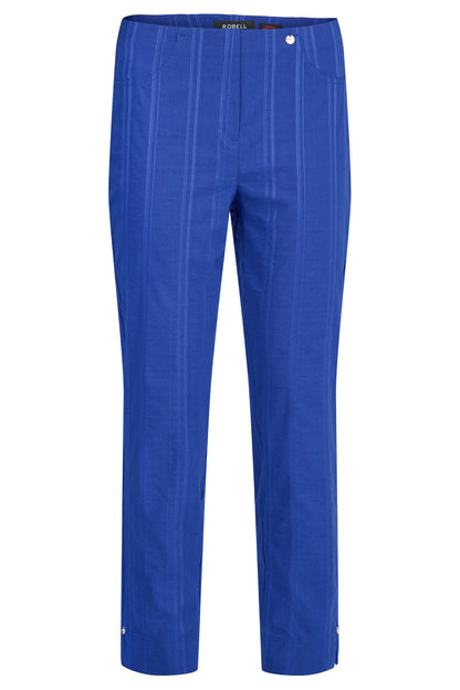 Robell Bella Cotton Blend Seersucker Trousers in Royal Blue  52642 68