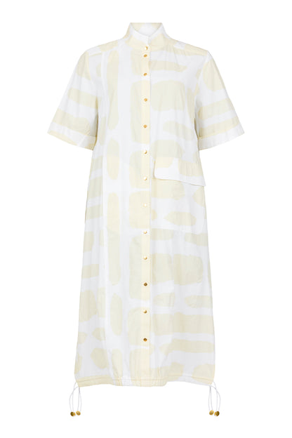 Noen Cotton Midi dress in Cream and Light Taupe print 88628