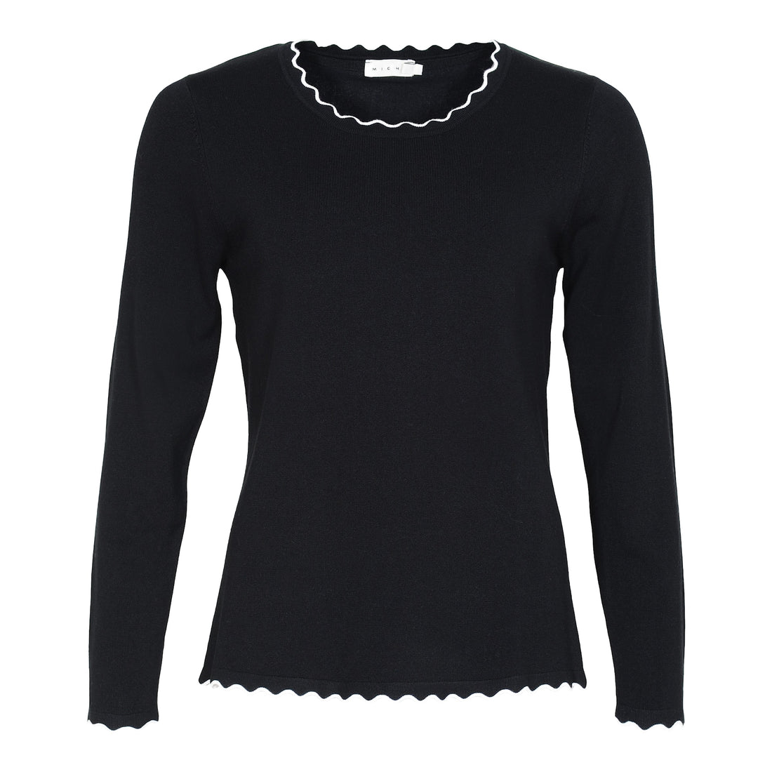 Micha Fine Knit Round neck knit with scalloped edges and contrast trim 163 199