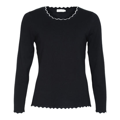 Micha Fine Knit Round neck knit with scalloped edges and contrast trim 163 199