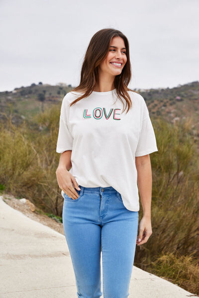 Fransa Cotton Love Logo Round Neck Short Sleeve T Shirt