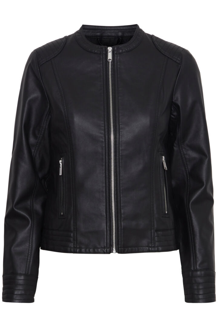Byoung Black Faux Leather Biker jacket with Silver hardware 20809396