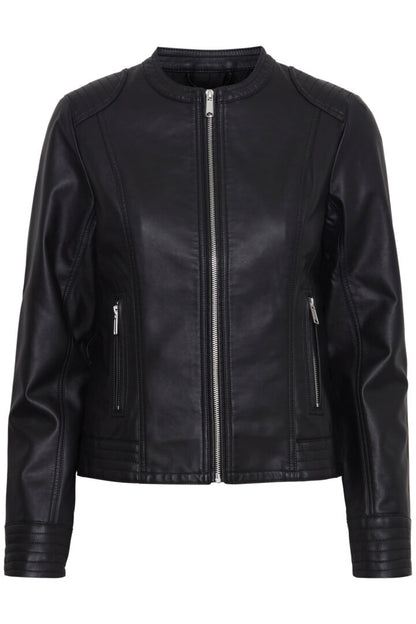 Byoung Black Faux Leather Biker jacket with Silver hardware 20809396