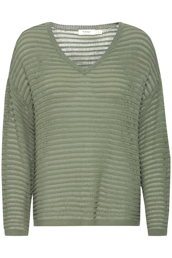 Fransa cotton blend Loose weave v neck knit 20615496