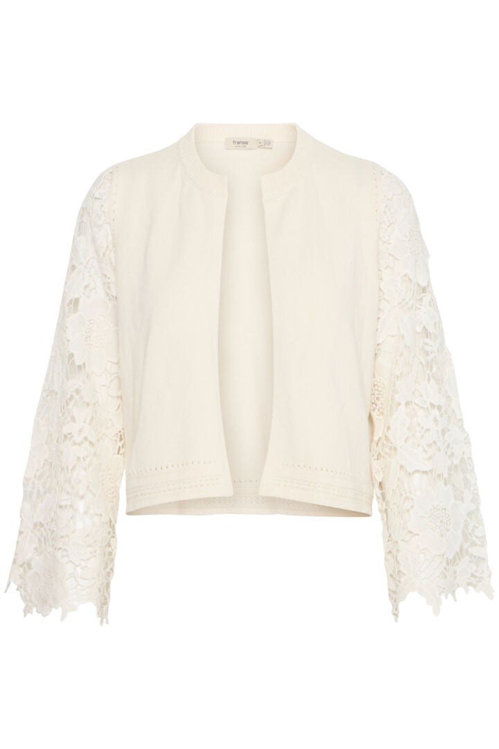 Fransa cotton cream Cardigan with Lace Crochet sleeves  20615477