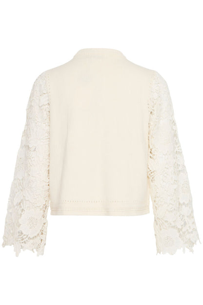 Fransa cotton cream Cardigan with Lace Crochet sleeves  20615477