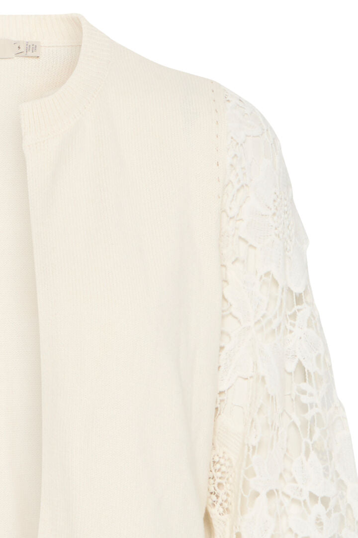 Fransa cotton cream Cardigan with Lace Crochet sleeves  20615477