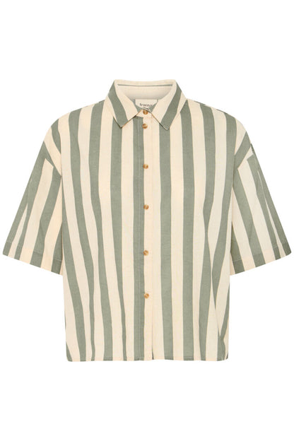Fransa Maddi Shirt Green Stripe in cotton linen blend