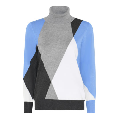 Micha Fine Knit Colour Block Roll neck Jumper in Pink Or Blue 179 169