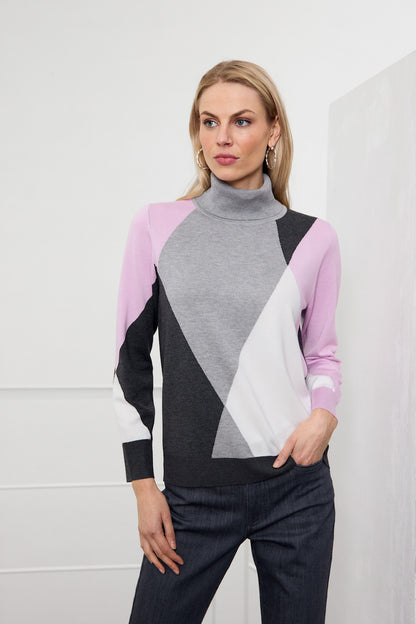 Micha Fine Knit Colour Block Roll neck Jumper in Pink Or Blue 179 169