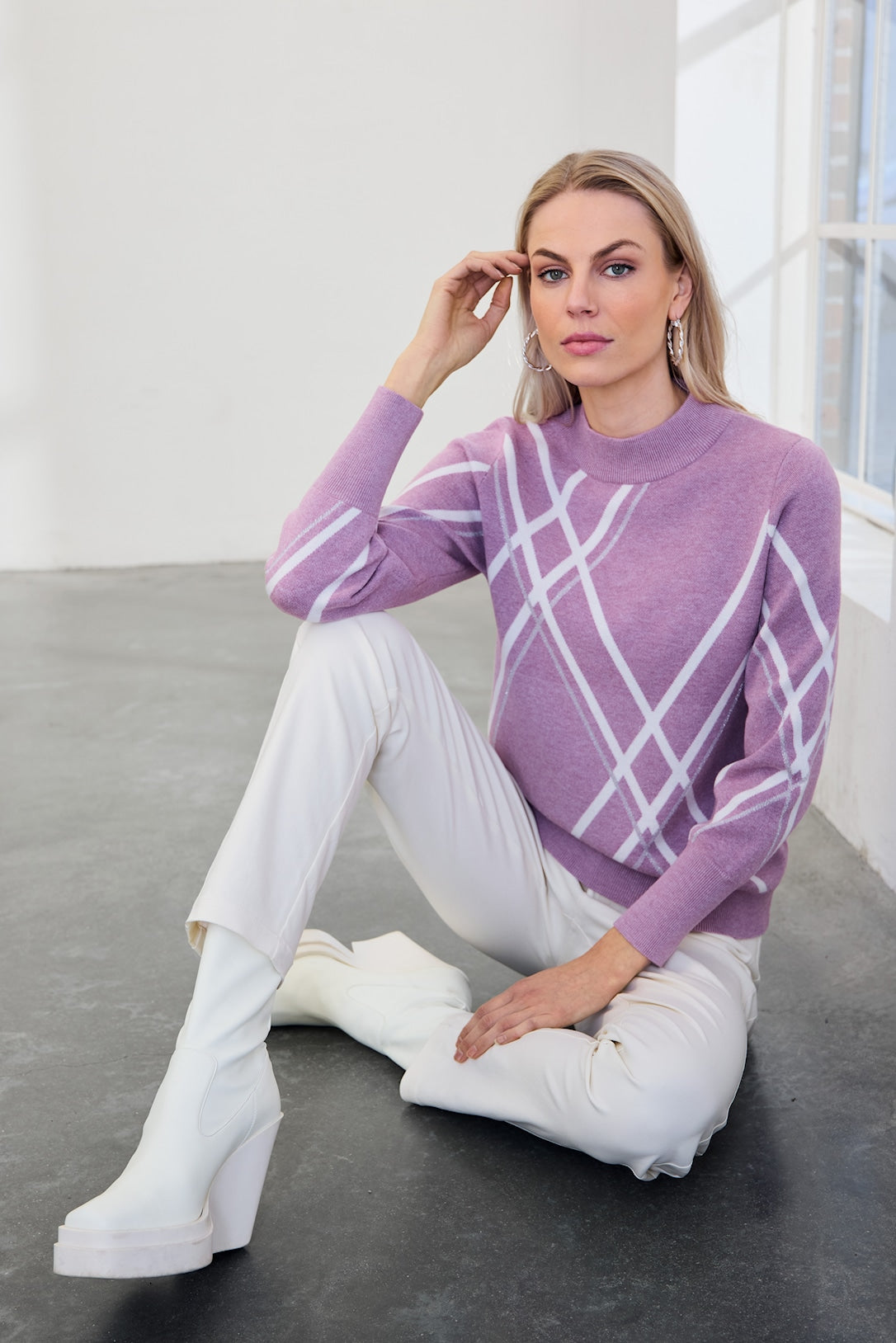 Micha Crew neck jumper with stripe and lurex detail 179 192