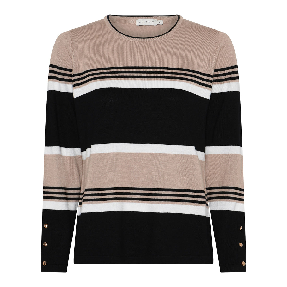 Micha Fine Knit Colour Block stripe jumper with Button Cuff Detail 179 197
