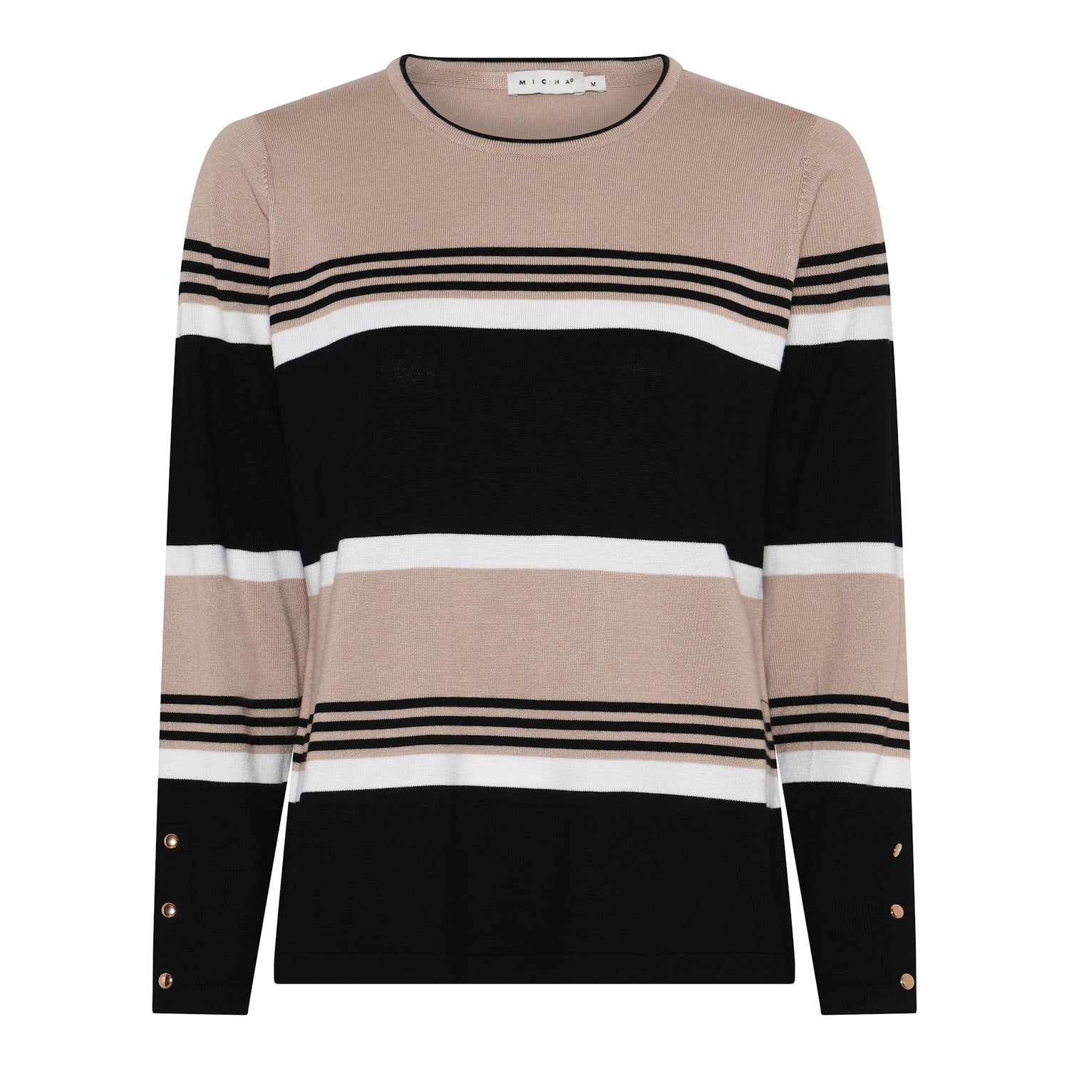Micha Fine Knit Colour Block stripe jumper with Button Cuff Detail 179 197
