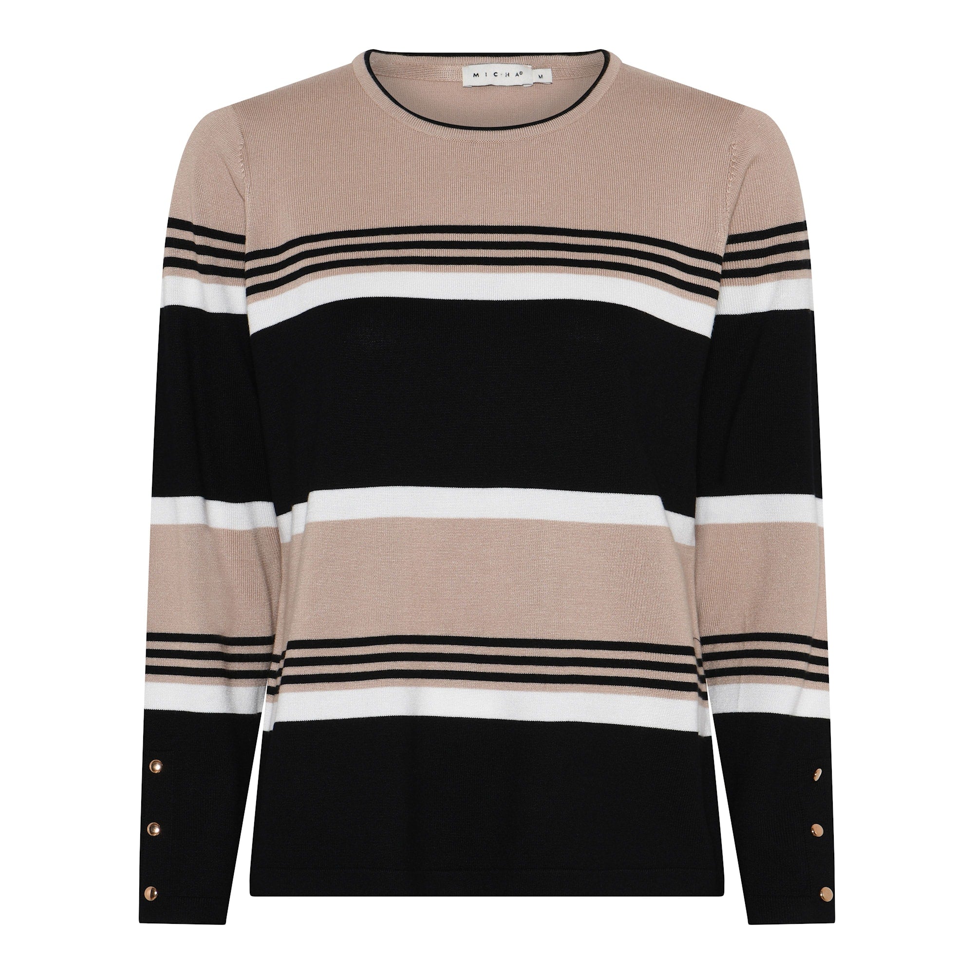 Micha Fine Knit Colour Block stripe jumper with Button Cuff Detail 179 197