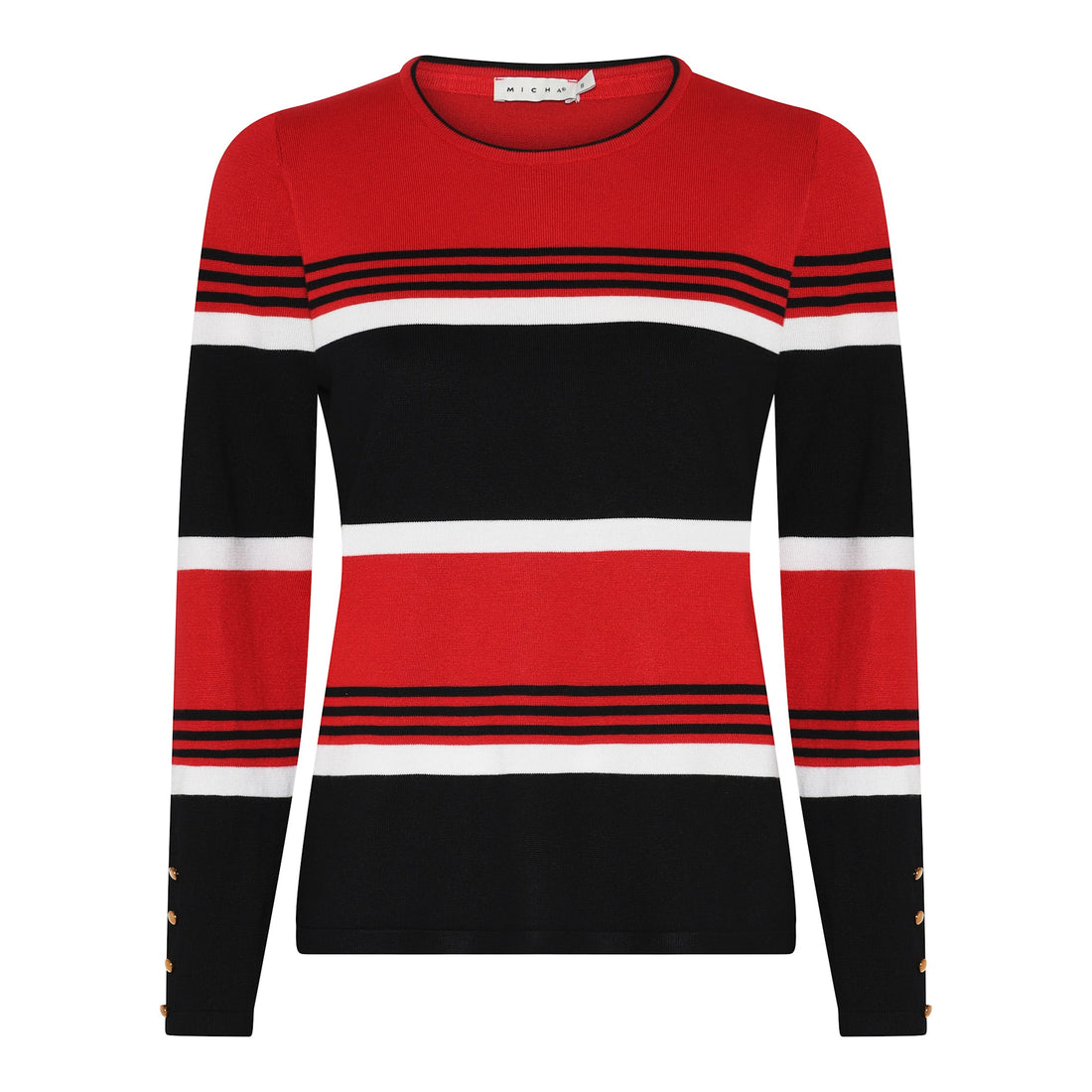 Micha Fine Knit Colour Block stripe jumper with Button Cuff Detail 179 197