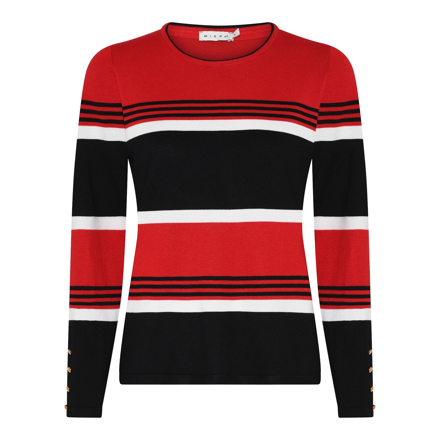 Micha Fine Knit Colour Block stripe jumper with Button Cuff Detail 179 197
