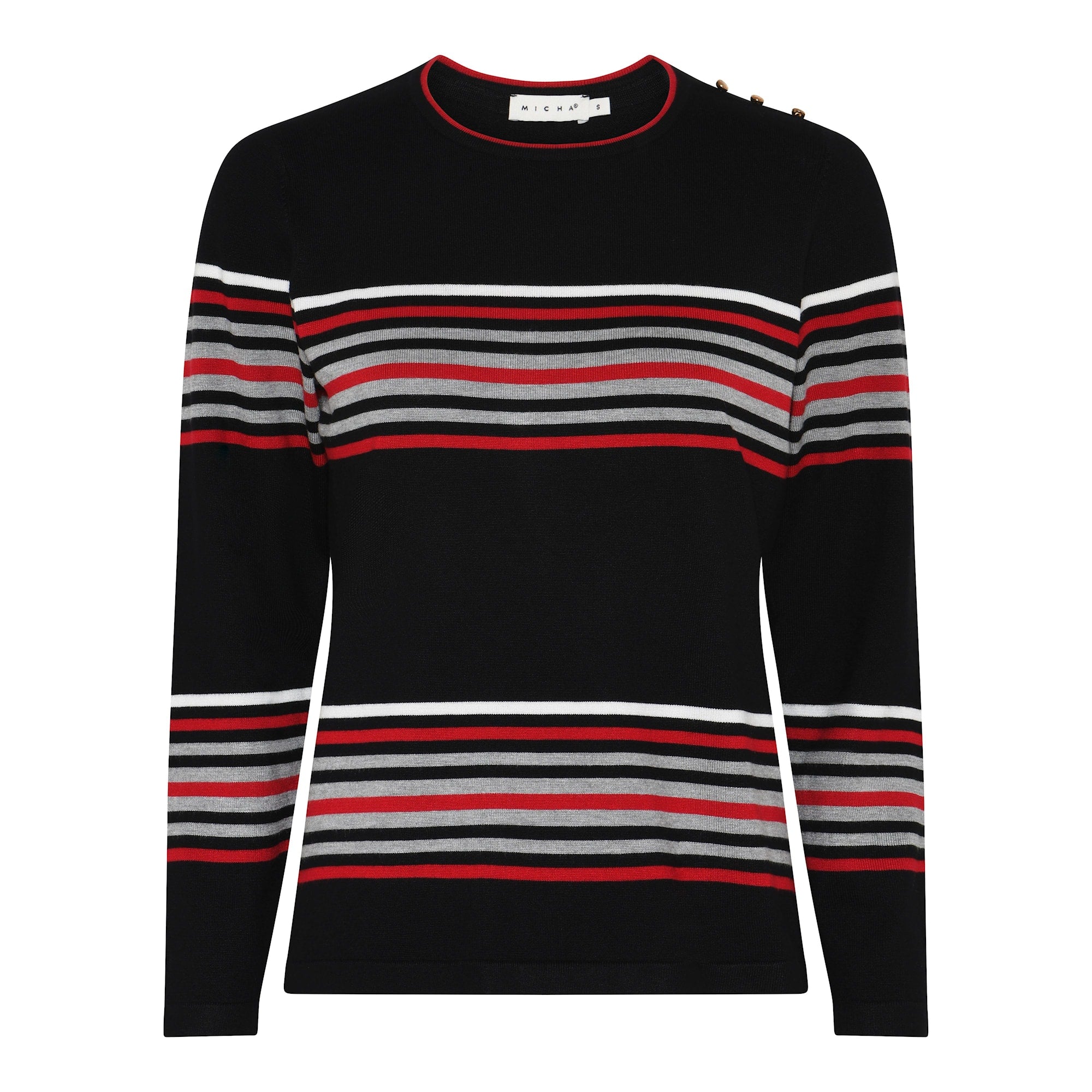 Micha fine knit black with Red Stripe and shoulder button detail 180 101 Red