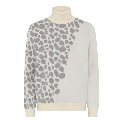 Micha Roll neck Sweater with animal print design in cream or Rose 180 107