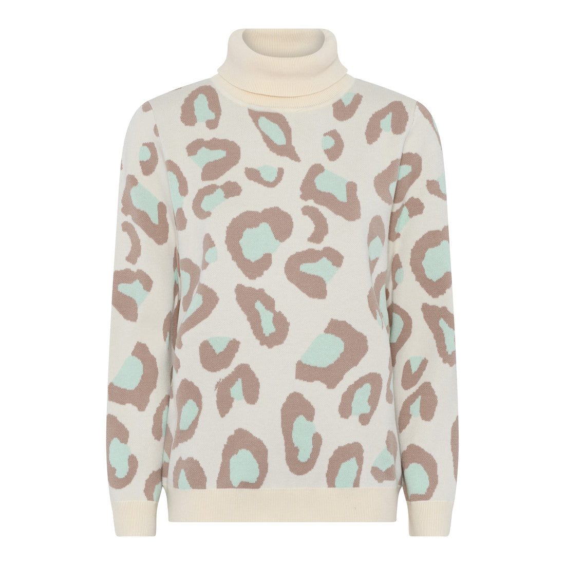 Micha Roll Neck Jumper in Cream Beige and Mint Print 180 111