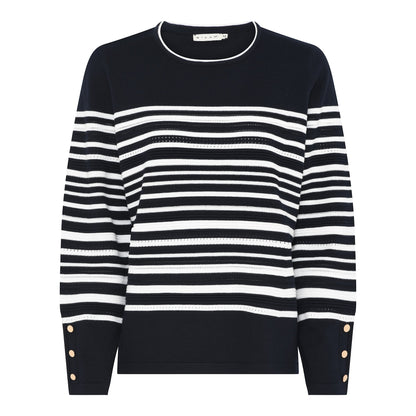 Micha Navy round neck knit with contrast trim and gold button cuff detail  180 172