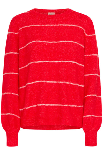 Fransa Round Neck Long Sleeve jumper in Chilli Red with white stripe 20615961