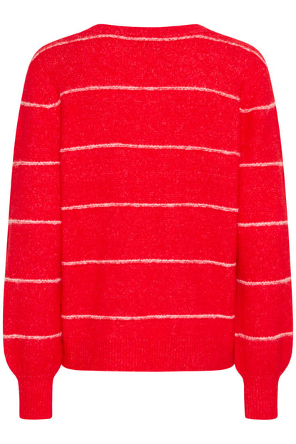 Fransa Round Neck Long Sleeve jumper in Chilli Red with white stripe 20615961