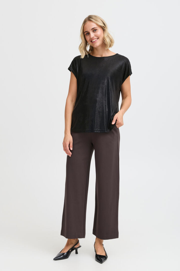 Fransa Metalic short sleeve top in Black or Copper 20615117
