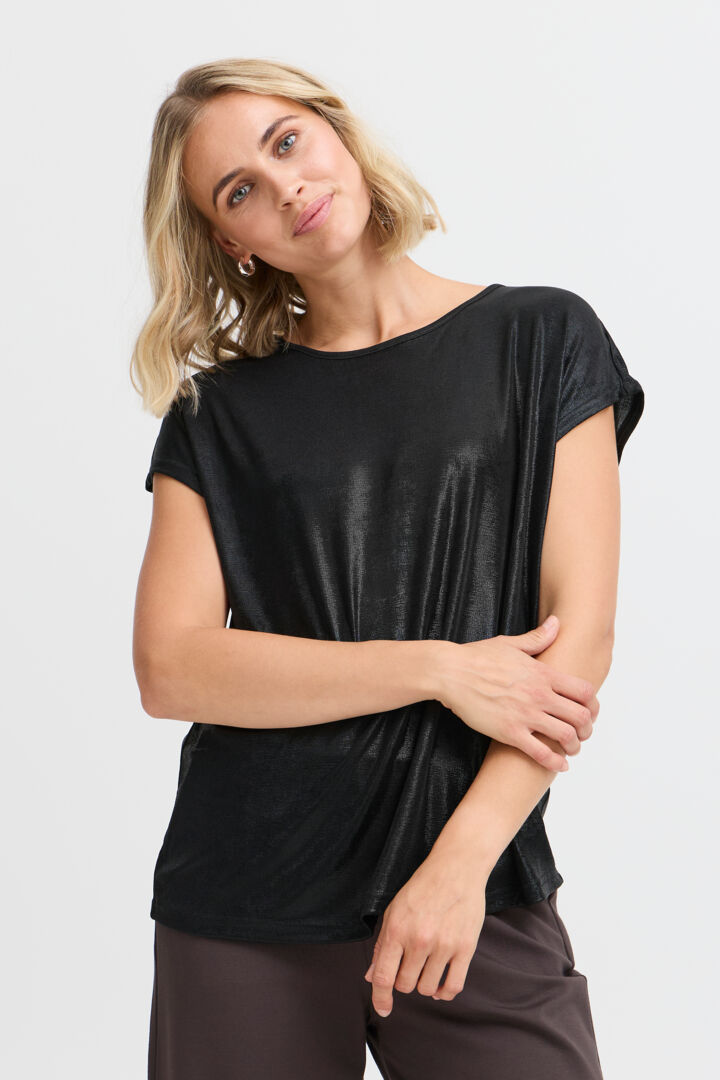 Fransa Metalic short sleeve top in Black or Copper 20615117