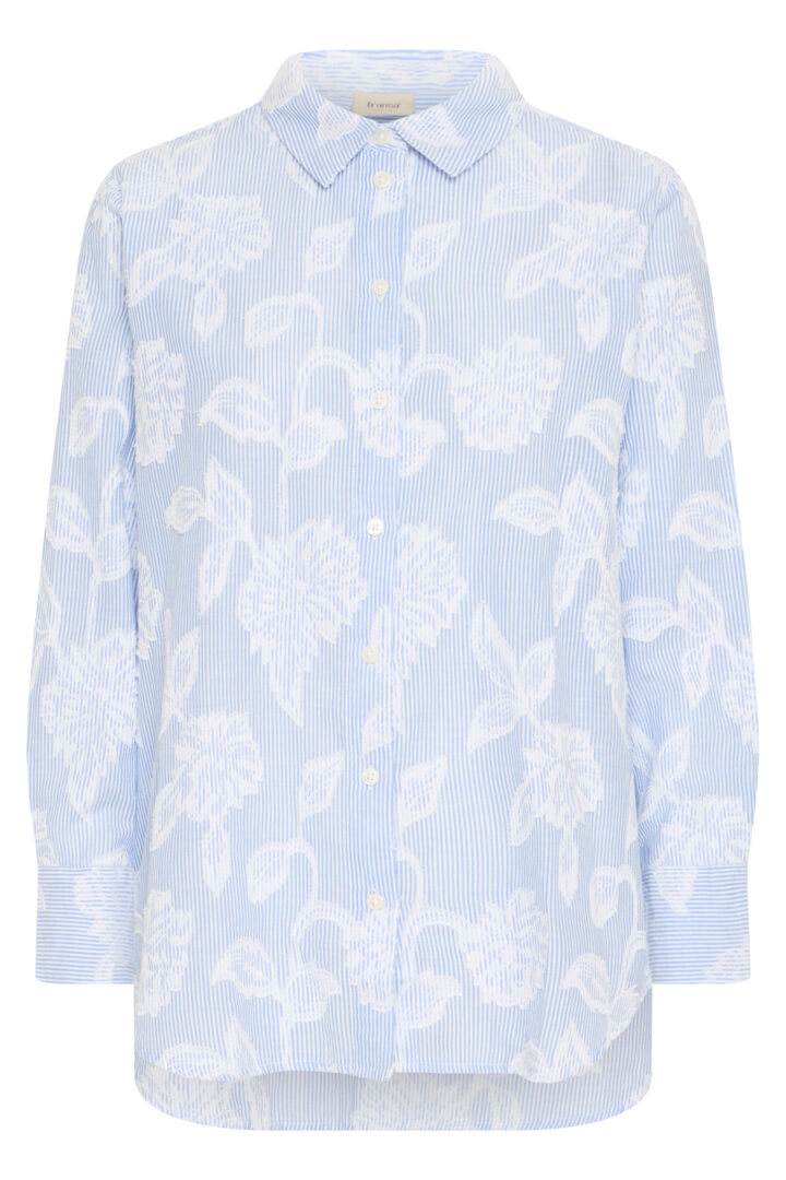 Fransa  Blue pinstripe shirt with 3d flower motif 20616010