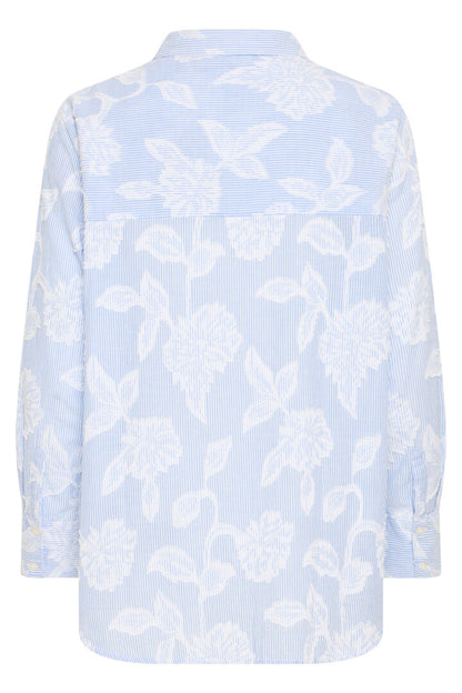 Fransa  Blue pinstripe shirt with 3d flower motif 20616010