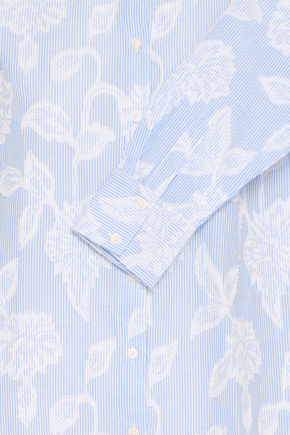 Fransa  Blue pinstripe shirt with 3d flower motif 20616010