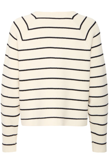 Fransa Knit cardigan with gold buttons . blk cream