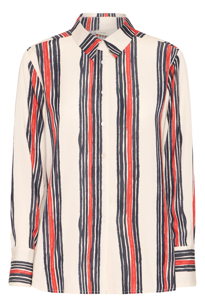 Fransa Vertical stripe blouse in Cream red and navy 20616080