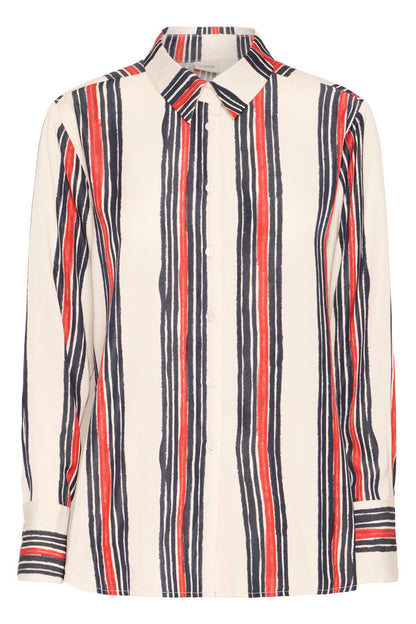 Fransa Vertical stripe blouse in Cream red and navy 20616080