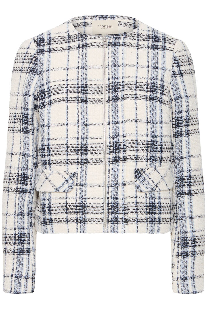 Fransa Cream with navy check bouclé jacket 20615883