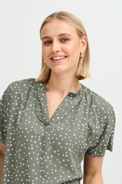 Fransa Polka Dot Blouse in Red Navy and Khaki  20613491