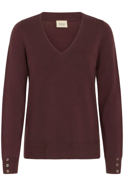 Fransa V Neck Fine Knit in Fudge  20615484
